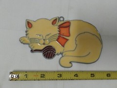 Vintage Stained Glass Type Suncatcher Cat Kitten Kitty 1980s Metal Plastic