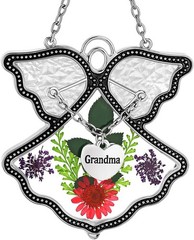 Flower Press Angel Suncatcher Grandma Stained Glass Window Hanging Wind Chimes
