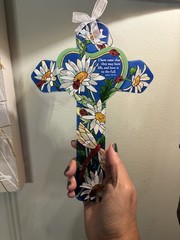 Joan Baker hand painted art glass beautiful Cross Bible inspirational gift New