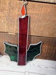 Set Of 2 Stained Glass Christmas Candle Sun Catcher Window Decoration Holly