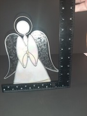 Stained Glass Etched Angel Free Standing Iridescent Metal Holding Flower 8” VTG
