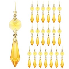 20-Pack Crystals Prisms Glass Tip Beads, 75mm Pendant Hanging [Golden Yellow]