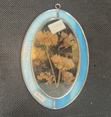 (2) MCM 1970’s FOREVER FLOWERS Pressed Flowers Sun Catcher Stained Slag Glass