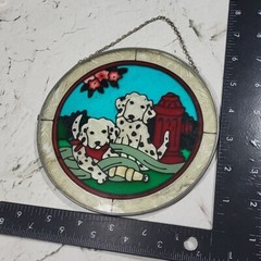 Puppy Dog Stained Glass Suncatcher Dalmatian Puppies Fire Hydrant 6″ Round