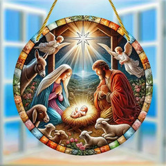 Acrylic Christmas Nativity/Holy Family Suncatcher-2D-Stained Glass Look-5.9in