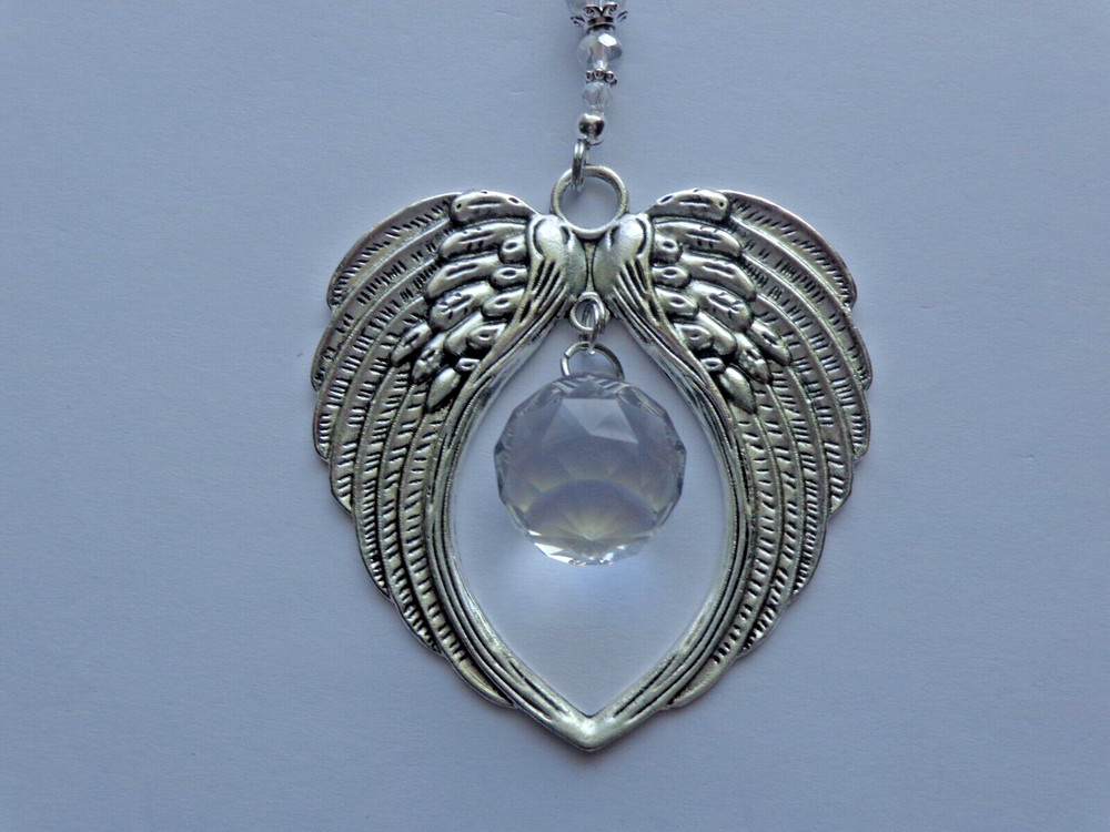 CRYSTAL GLASS PRISM ANGEL WIND CAR REAR VIEW MIRROR CAR CHARM MOBILES ORNAMENT