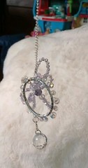 Hanging Silver Clear Purple Beaded Dragonfly Crystal Pendant Suncatcher Ornament