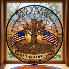 Faith Freedom Patriotic Stained Glass Suncatcher