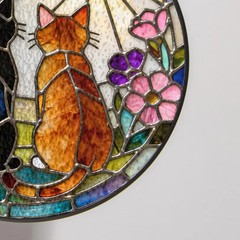 Charming Black Orange Cat Couple Garden Suncatcher Stained Glass Window Hanging