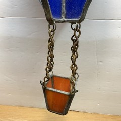 Vintage 3D Stained Glass Hot Air Balloon Hanging Sun Catcher Primary Colors 80s