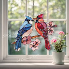 Cardinal Blue Jay Suncatcher Acrylic Window Decor Bird