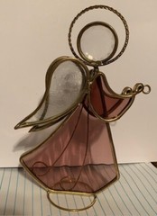 Stained Glass Angel Suncatcher Figurine Freestanding Window Purple GUC