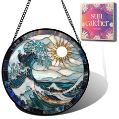 “Blue Giant Waves Faux Stained Glass Sun Catcher – Home Decor Gift for Women”
