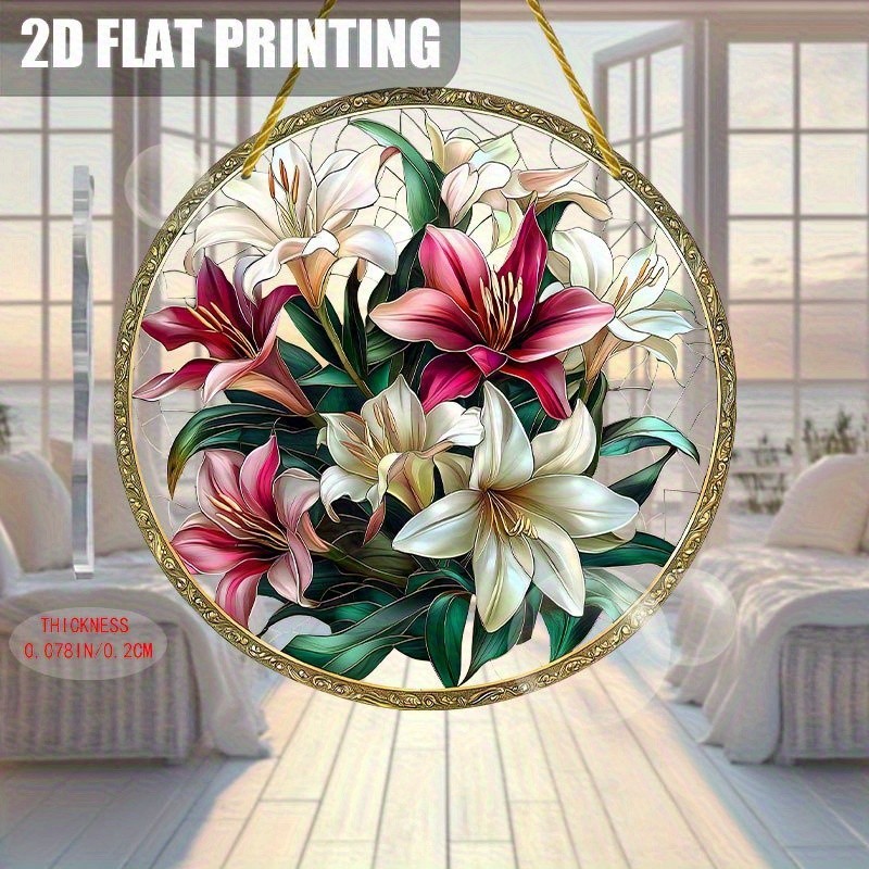 Vintage Lily Bouquet Acrylic Sun Catcher Floral Hanging Ornament for Wall Decor