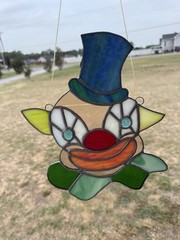Stained Glass Clown Multicolor Suncatcher Hanging Decor Handmade Eclectic