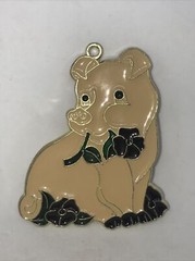 Pig With Flowers Sun Catcher Enamel Metal Ornament.