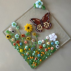Fused Glass Handmade Diamond Shaped Multicolored Sun Catcher Signed By Artist
