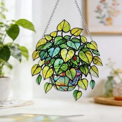 Real Glass Stained Plant Suncatcher Window Hanging for Nature Lovers in Green