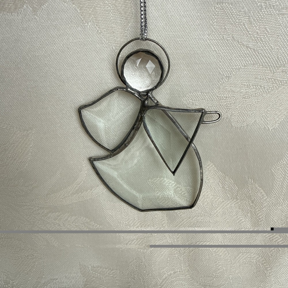 Vintage Leaded Stained Glass Suncatcher Beveled Clear Glass Angel
