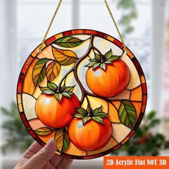 Persimmon Branch Acrylic Suncatcher Vibrant Fruit Themed Hanging Window Decor