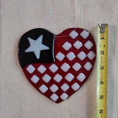 Fused Glass Heart Shaped Red White Blue American Flag Sun Catcher 4th Of July