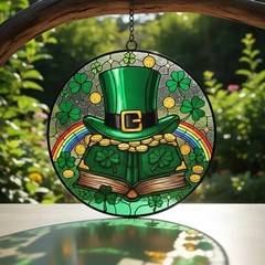 St Patrick’s Day Stained Glass Suncatcher Irish Shamrock Window Decor Gift