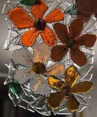 Fused Glass Handmade Rectangular Multicolor Sun Catcher Signed By Artist