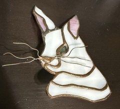 Vintage Stained Glass Bunny With Whiskers Metal Clip On Back to Attach to Taper