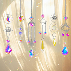 Sun Catchers 6Pieces Colorful Crystals Suncatcher with Chain Pendant Ornaments H