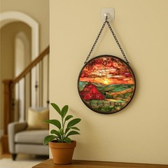 “Stained Glass Sun Catcher – 7.8in Farmhouse Sunset Wall Decor for Home”