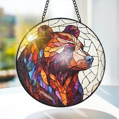 Bear Stained Glass Suncatcher Indoor Window Decor for Gifts and Home 7.8 in