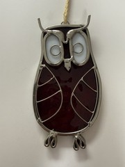Stained Glass Owl Suncatcher Red 4.5 Inch