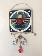 Red, White, Blue Liberty Heart Angel Sun Catcher Hanging (FC *)