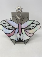 Faux Stained Glass Butterfly Suncatcher Metal Wall Hanging Planter Vintage