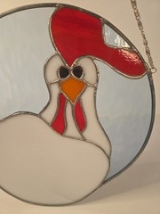 Stained Glass Hanging Rooster Window Suncatcher Whimsical 12″x11.5 Vintage 1980s