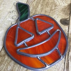 Set 3 Halloween Pumpkin Jack O Lantern Stained Glass Window Suncatchers 4.5-6″