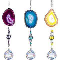 Pack 3pcs Suncatcher Hanging 30mm Crystal Ball with Agate Slices Wind Chimes …