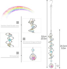 20.5in Crystal Sun Catcher Colorful Hanging Suncatcher W/ Octagonal Beads