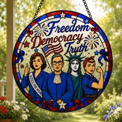 4th of July FDT Glass Suncatcher, Freedom Democracy Truth Suncatcher, Anti Trump