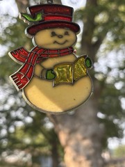 Vintage Stained Glass Sun Catcher Window Christmas Santa Snowman Hong Kong-READ