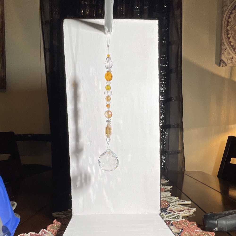 Hanging Crystal Glass Suncatcher Beaded Strand Ornament Clear Amber