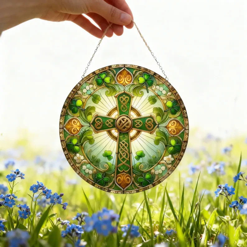 St Patricks Day Stained Glass Leprechaun Suncatcher Lucky Irish Decor