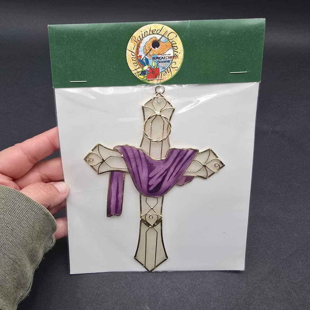 Capriz Shell Cross Desiger Suncatcher Hand Painted NEW Dimensions Vintage 6″
