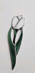 Vintage Stained Glass Suncatcher White Tulip w/Green Leaves 6″ with Suction Cup