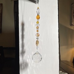 Hanging Crystal Glass Suncatcher Beaded Strand Ornament Clear Amber