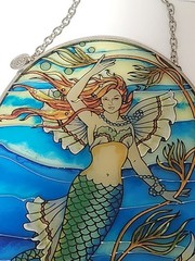 AMIA PAINTED STAINED GLASS MERMAID UNDER THE SEA SUN CATCHER 7″×5″