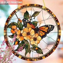 Monarch Butterfly & Floral Acrylic Suncatcher Bohemian Window Wall Hanging Decor
