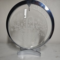 Vtg Beautiful Etched Thick Glass 3-D Flowers In A Basket Hanging Metal Frame