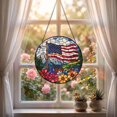 Patriotic American Flag Stained Glass Suncatcher