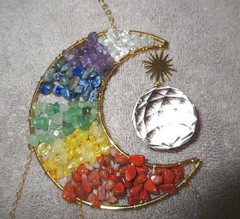 Celestial Moon Sun Catcher Prism 7 Chakra Gems Iridescent Lunar New Age Hippie